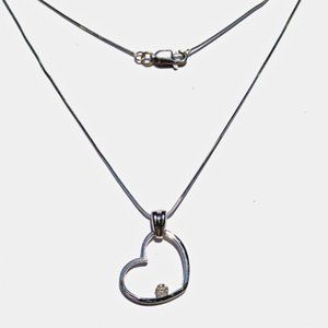 Spectacular New Heart Necklace with Genuine Diamond Crafted in 14K White Gold.
